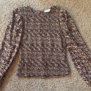 Evereve Burgundy and Cream Floral Blouse